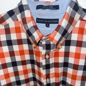 Tommy Hilfiger Men's Orange and Black Plaid Shirt